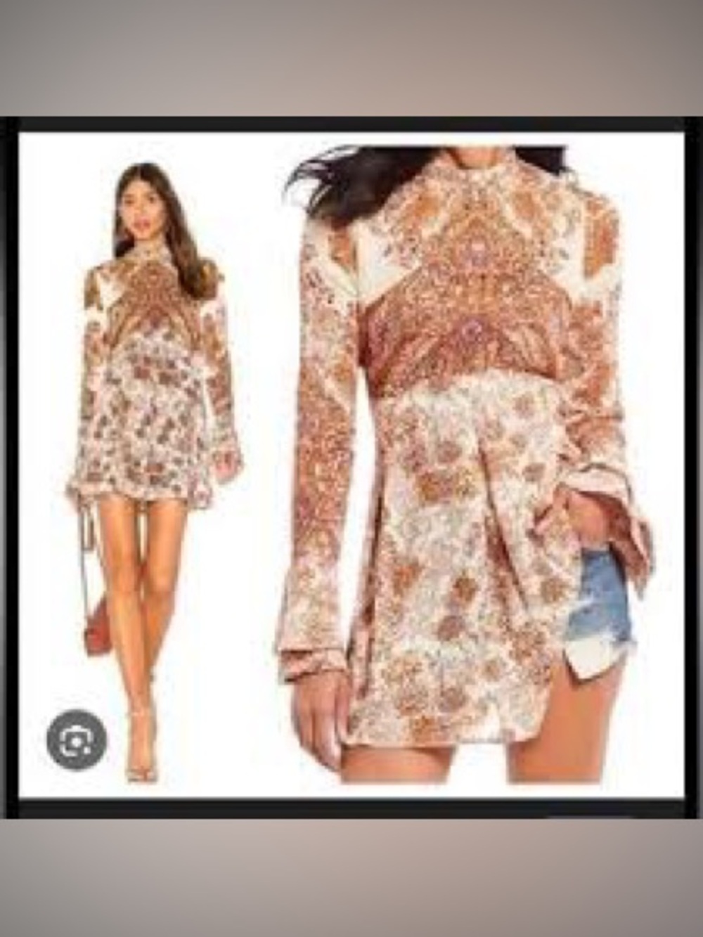 Free People Paisley Mock-Neck Peplum Blouse - Cream & Brown